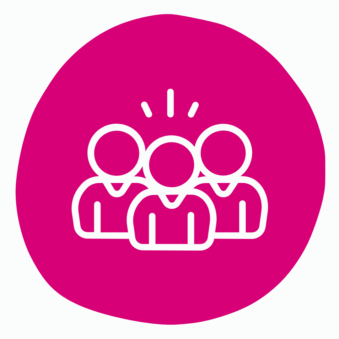 Grafik 3 Menschen skizziert auf pinkem Untergrund