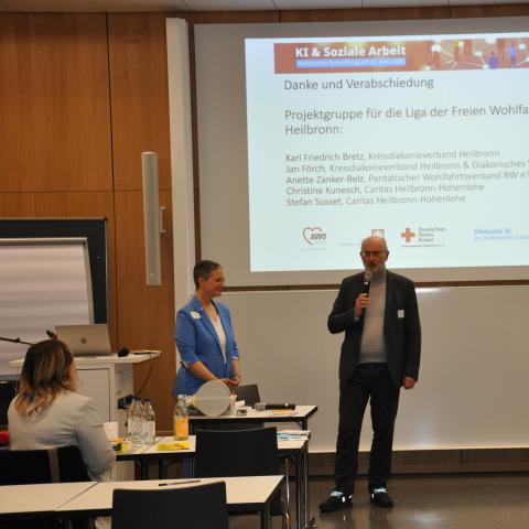 Karl-Friedrich Bretz (Liga-Vorsitzender HN/ Diakonie) &amp; Anette Zanker-Belz (Moderation/Paritätischer)