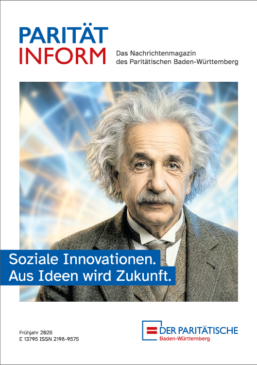 Soziale Innovationen. Aus Ideen wird Zukunft. KI-generiertes Gesicht von Albert Einstein.