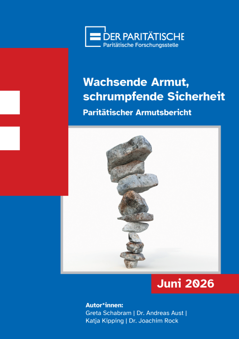 Blau-rot gestaltete Titelseite des Paritätischen Armutsberichts 2026