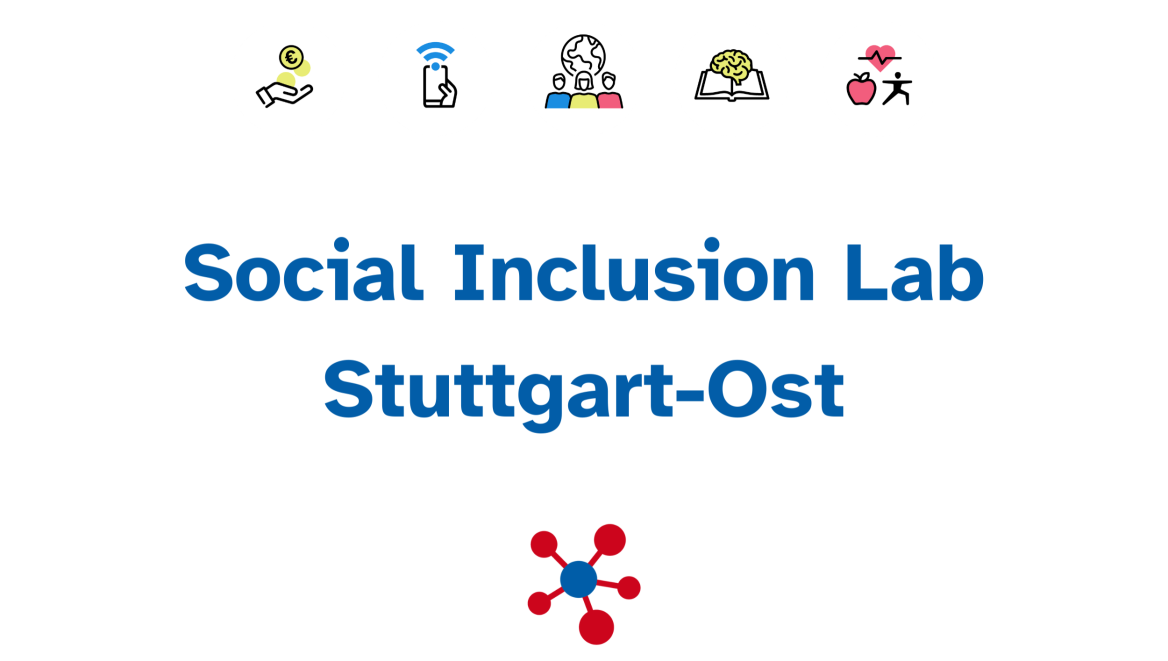 Schriftzug Social Inclusion Lab in Stuttgart-Ost, blaue Schrift