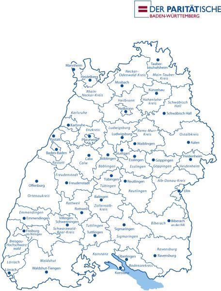 Karte von Baden-W&uuml;rttemberg mit allen Landkreisen
