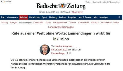 Startseite des BZ-Artikels aus Emmendingen zur Inklusionskampagne