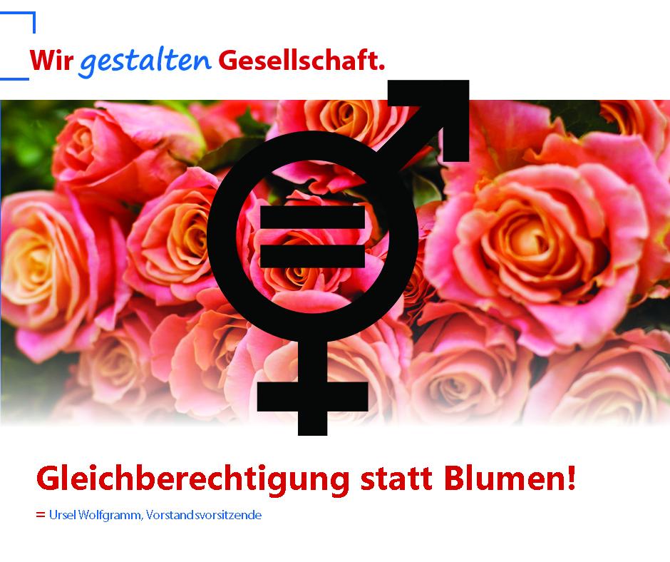 Bund roter Rosen mit dem Symbol f&uuml;r eine Frau in Schwarz mit Gleichheitszeichen