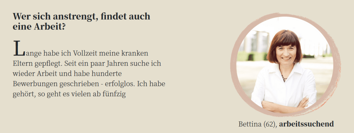 Plakat mit l&auml;chelnder Frau, die Arme verschr&auml;nkt